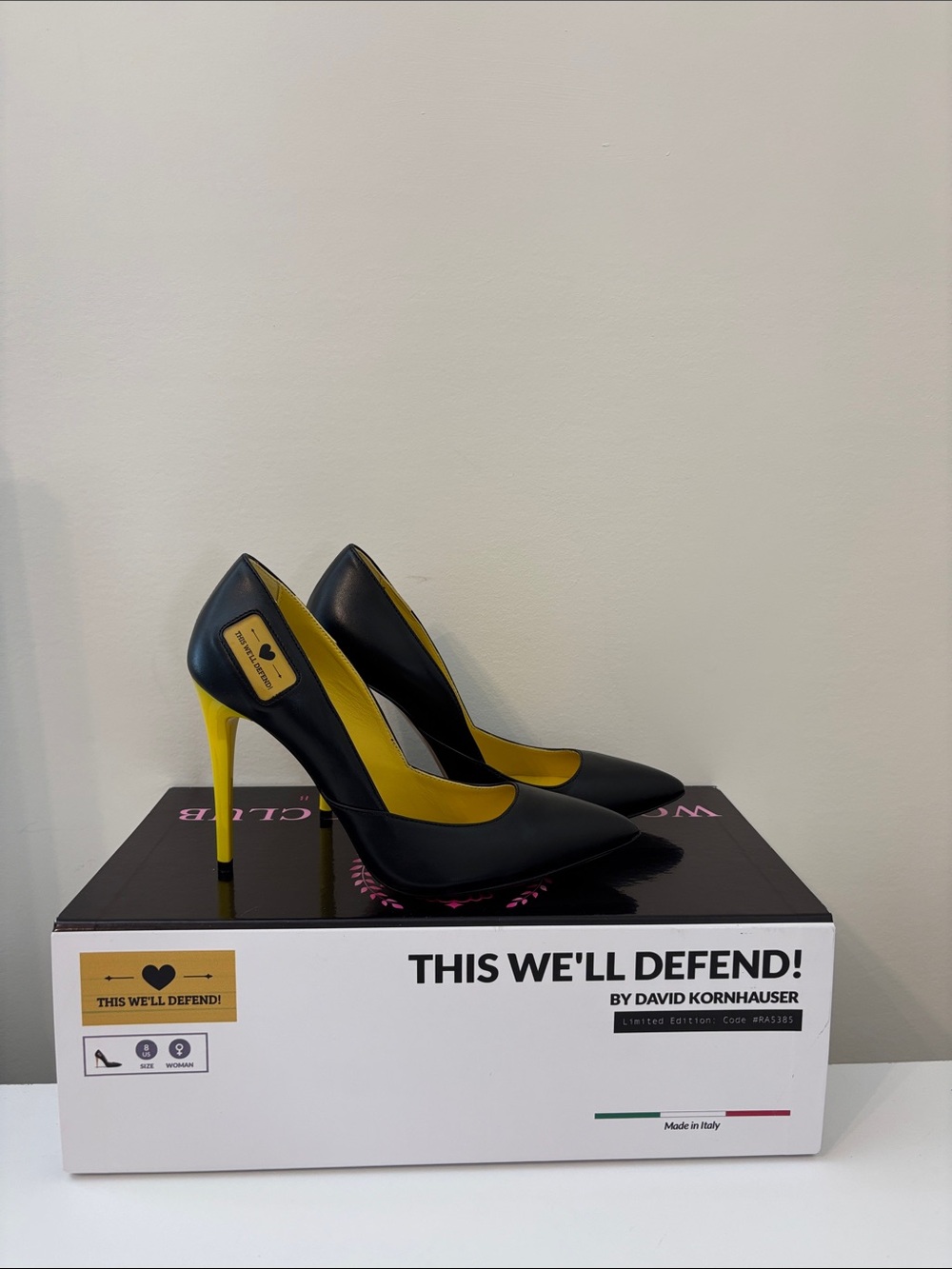 Black and Yellow Pointed Toe Stiletto Pumps